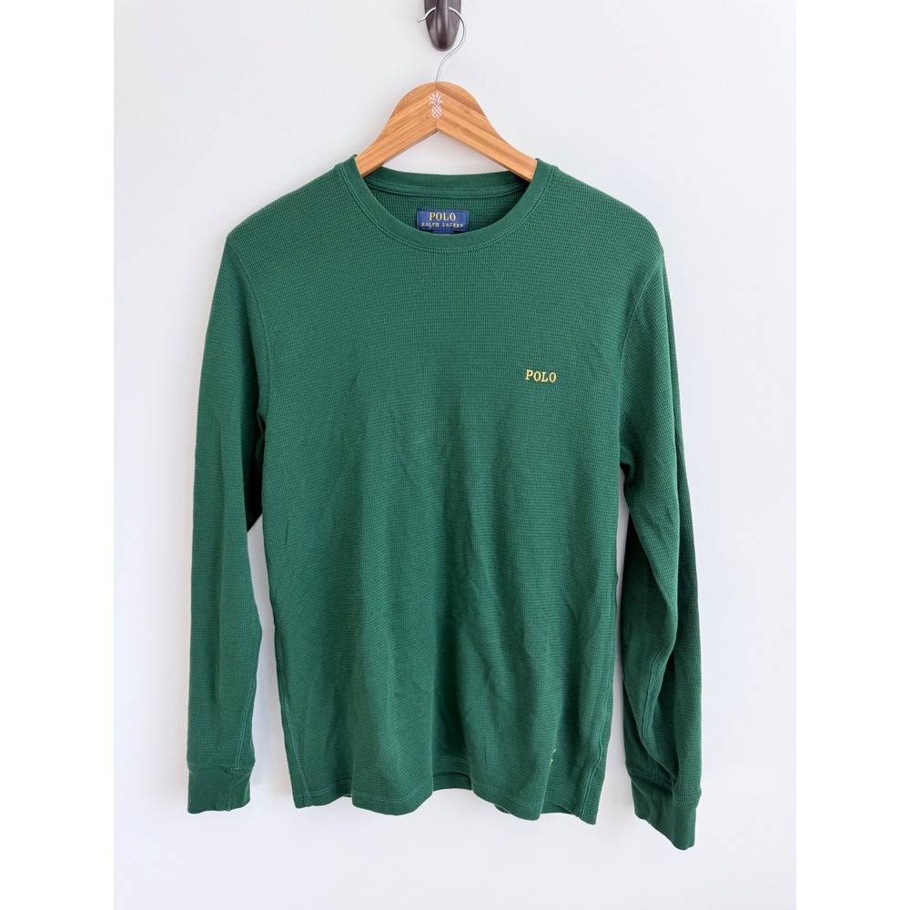 Polo Ralph Lauren Mens Waffle Knit Thermal Shirt Green Medium Gorpcore Preppy